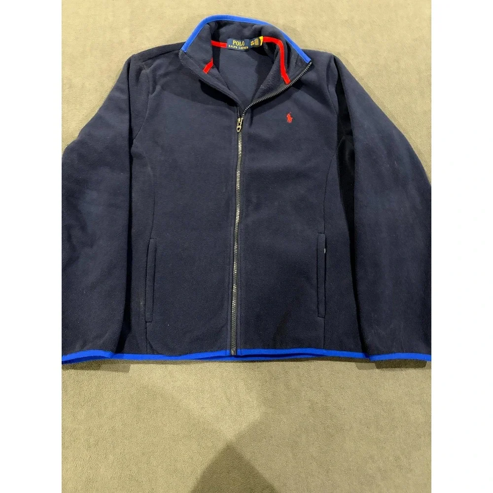 Polo Ralph Lauren Fleece Jacket Boys XL/18-20 Navy Blue Embroidered Logo Zip-Up